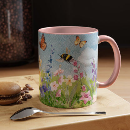 Butterfly Blossom Accent Coffee Mug - 11 & 15oz Floral Design for Nature Lovers