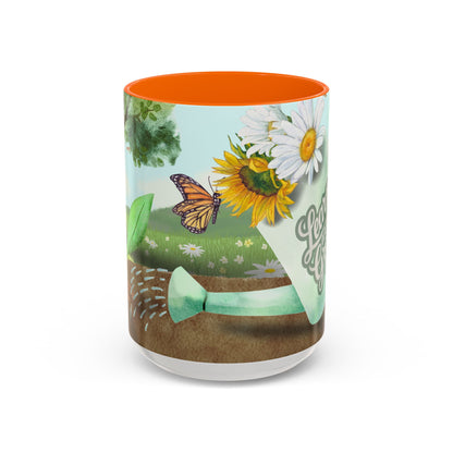 Learn and Grow Accent Coffee Mug - 11oz & 15oz | Nature-Inspired Design for Garden Lovers