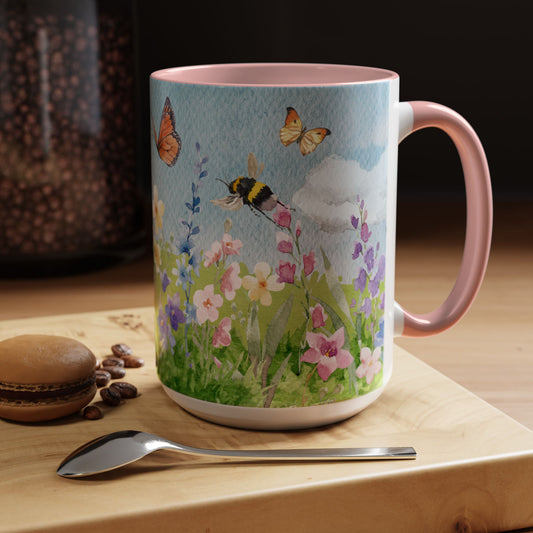 Butterfly Blossom Accent Coffee Mug - 11 & 15oz Floral Design for Nature Lovers