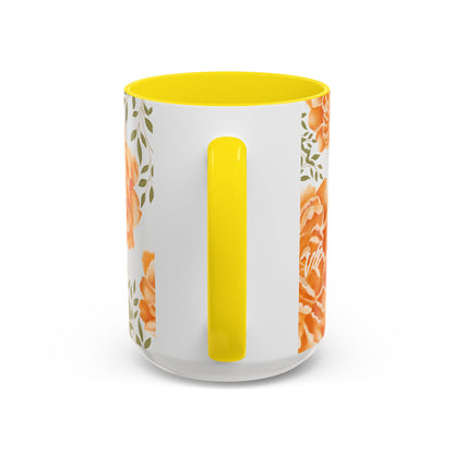 Floral Accent Coffee Mug - Elegant Orange Floral Design (11oz, 15oz)