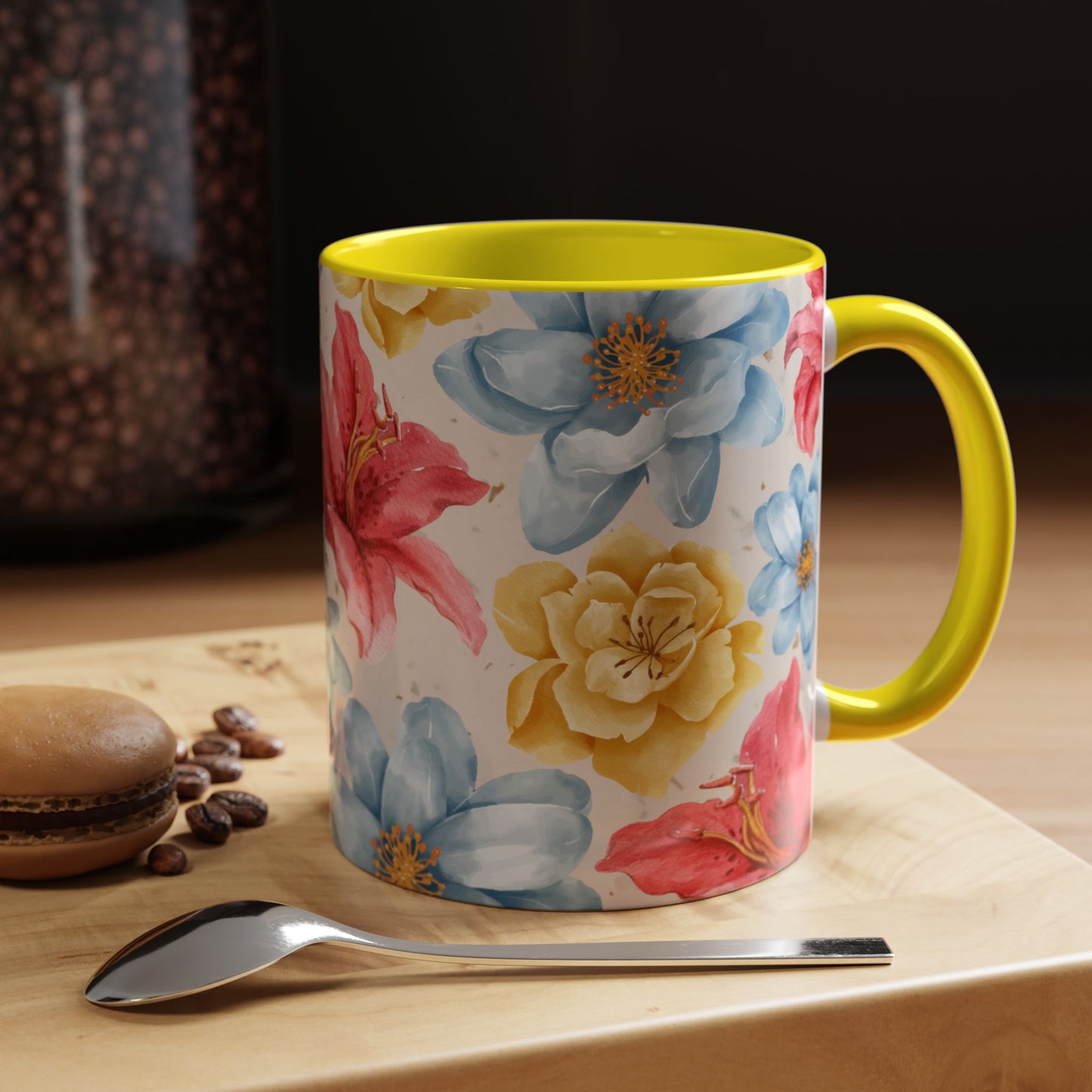 Floral Accent Coffee Mug - Vibrant Flower Design for Home & Gifts