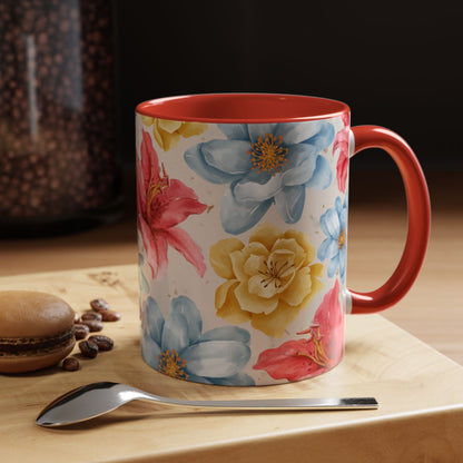 Floral Accent Coffee Mug - Vibrant Flower Design for Home & Gifts