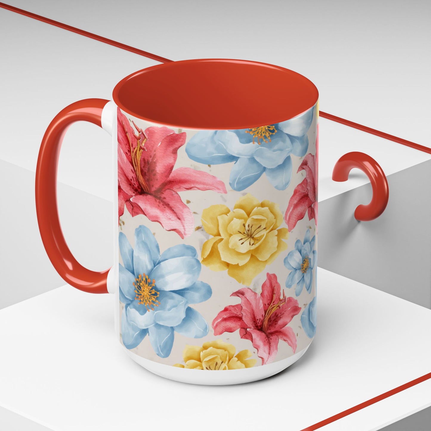 Floral Accent Coffee Mug - Vibrant Flower Design for Home & Gifts