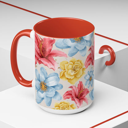 Floral Accent Coffee Mug - Vibrant Flower Design for Home & Gifts