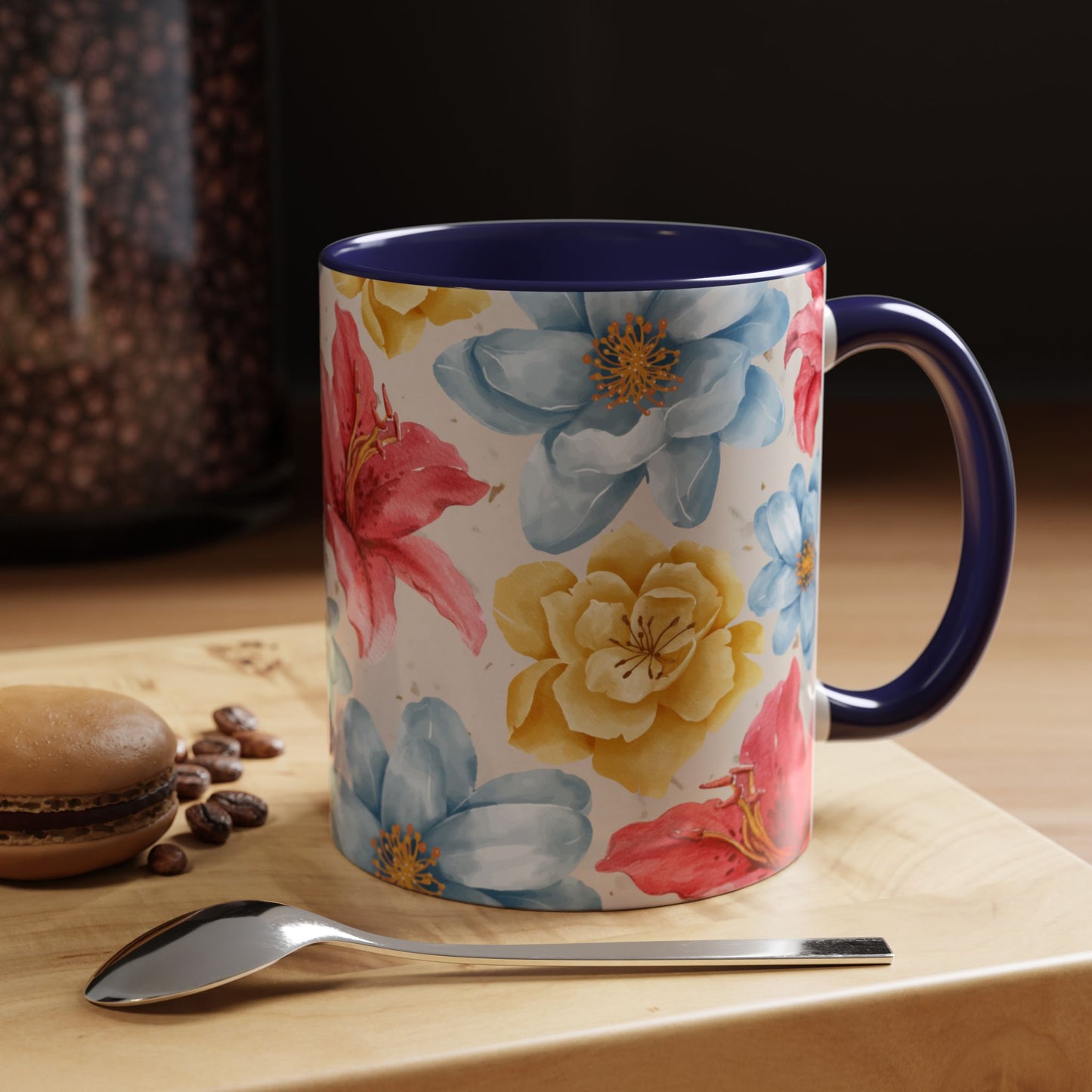 Floral Accent Coffee Mug - Vibrant Flower Design for Home & Gifts