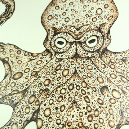 Wood Burned Octopus Art – 10" x 12.875" Nautical Pyrography on Natural Wood Panel